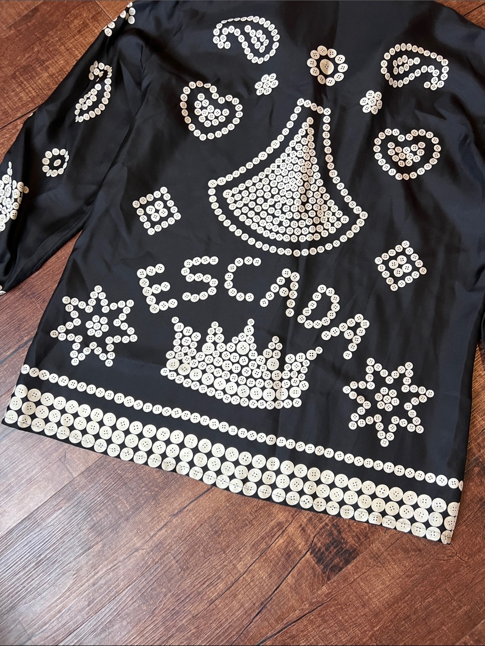 ESCADA button graphic cream and black button down collared long sleeve blouse 42 - Picture 9 of 10